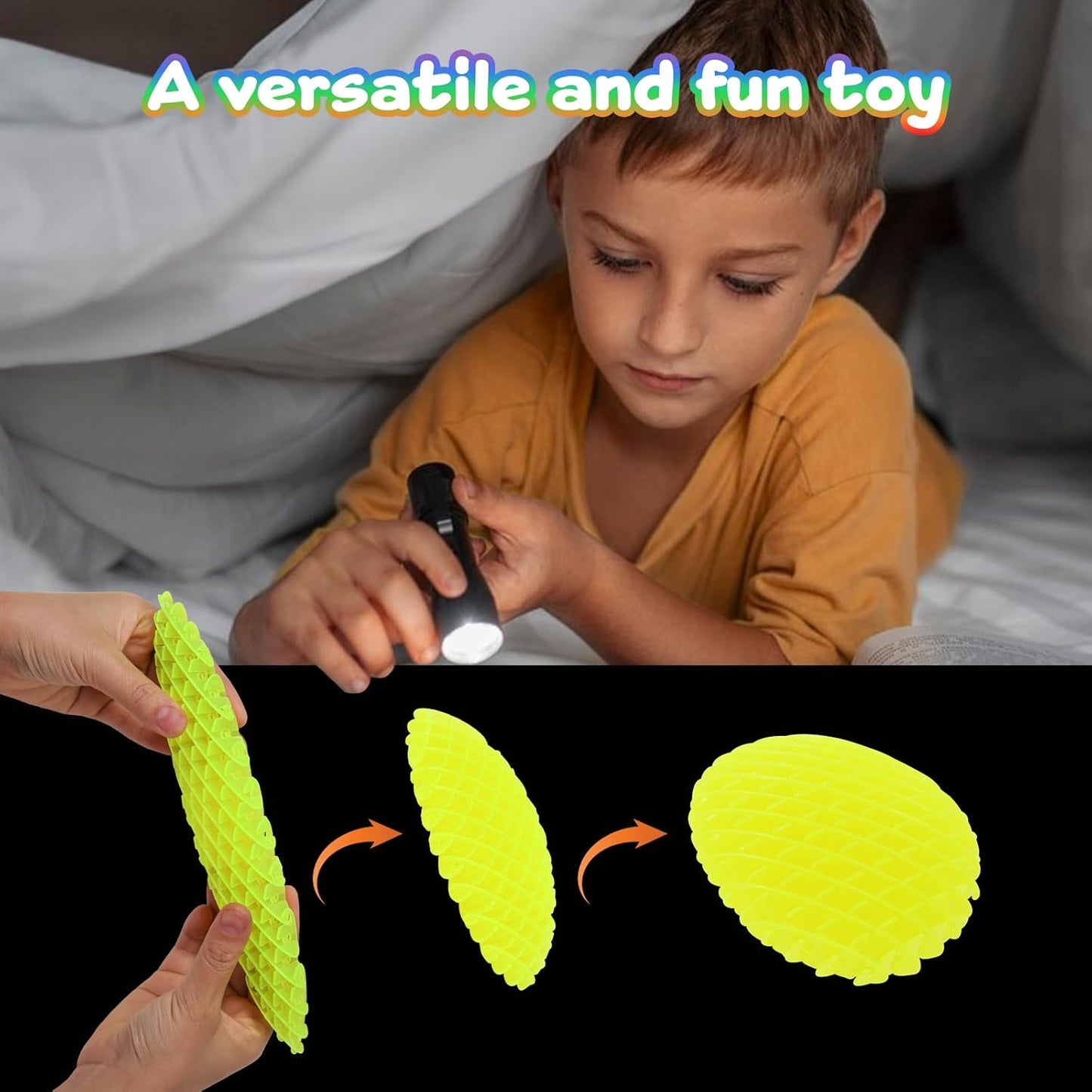 Night Glow Worm Fidget Toy, Funny Pocket Fidget Toy, Stress Relief Toy, Resistance Fidget Toys Sensory Stress Anxiety Relief Toys for Kids Adults (Yellow)