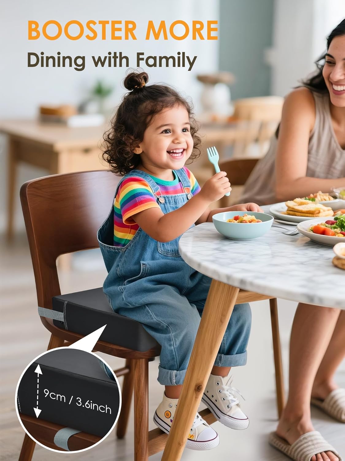 Booster Seat for Kitchen Chair, Adjustable Washable Safety Belts Toddler Booster Seats, PU Non-Slip Kids Dining Table Booster Seat, Portable Travel Increasing Cushion for Baby Child Kid Boy Girl