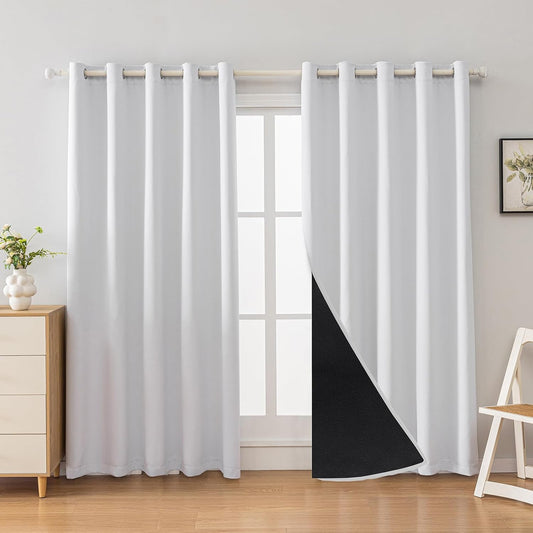Anytime 100% Blackout Curtain Set, Thermal Insulated & Energy Efficiency Window Draperies for Guest Room, Full Shading Panels for Shift Worker and Light Sleepers（Greyish White, 2 Panels, 70W x 84L）