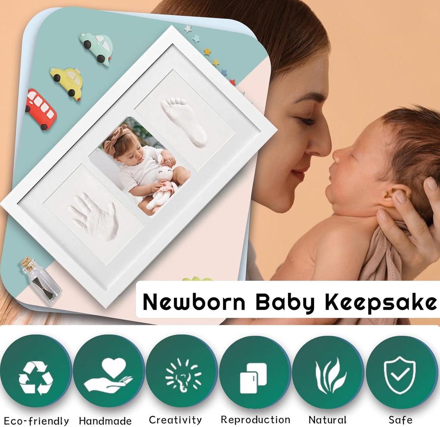 Baby Clay Hand and Footprint Kit, Newborn Keepsake Frame, Personalized Baby Gifts for New Mom Nursery Decor, Baby First Christmas Gifts for Girls Boys Baby Shower Gifts