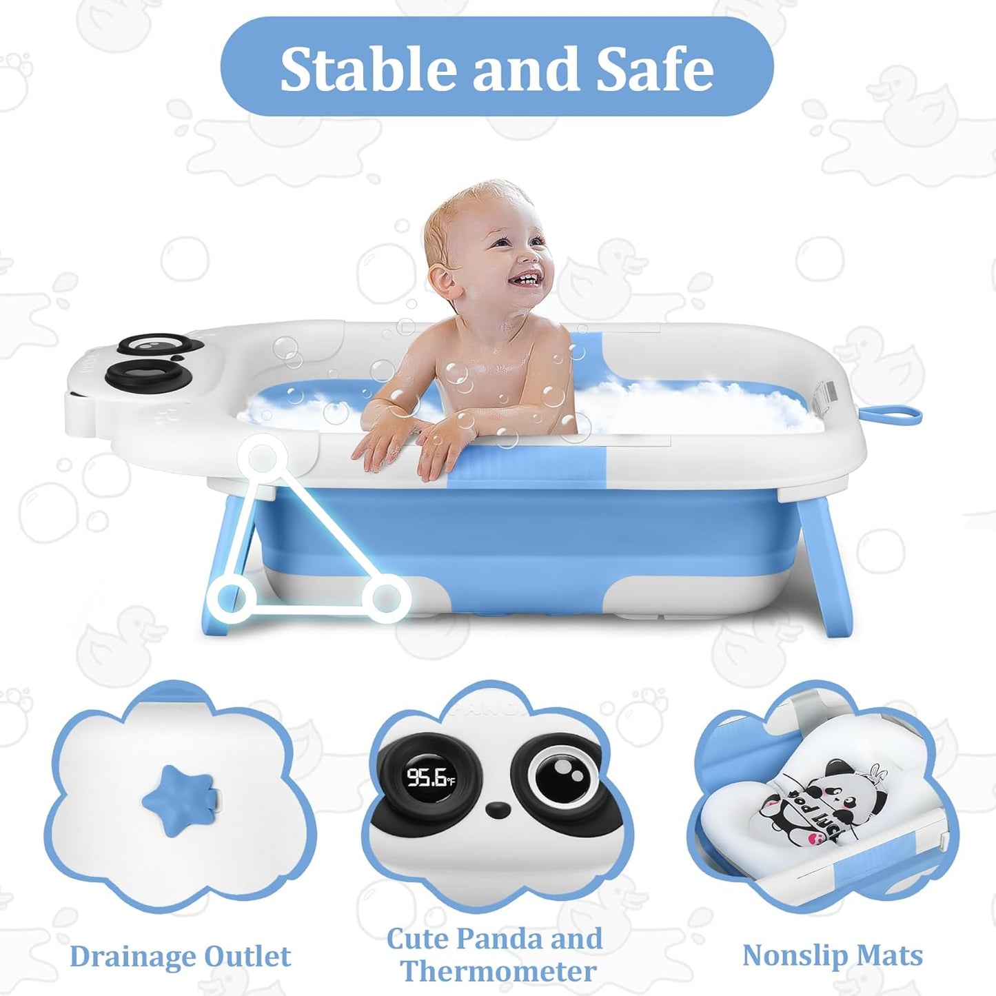 Foldable Baby Bathtub, Lightweight Bathtub for Infants to Toddlers with Soft Cushion & Thermometer, Portable Baby Tub Newborn to Toddler 0-36 Months(Blue)