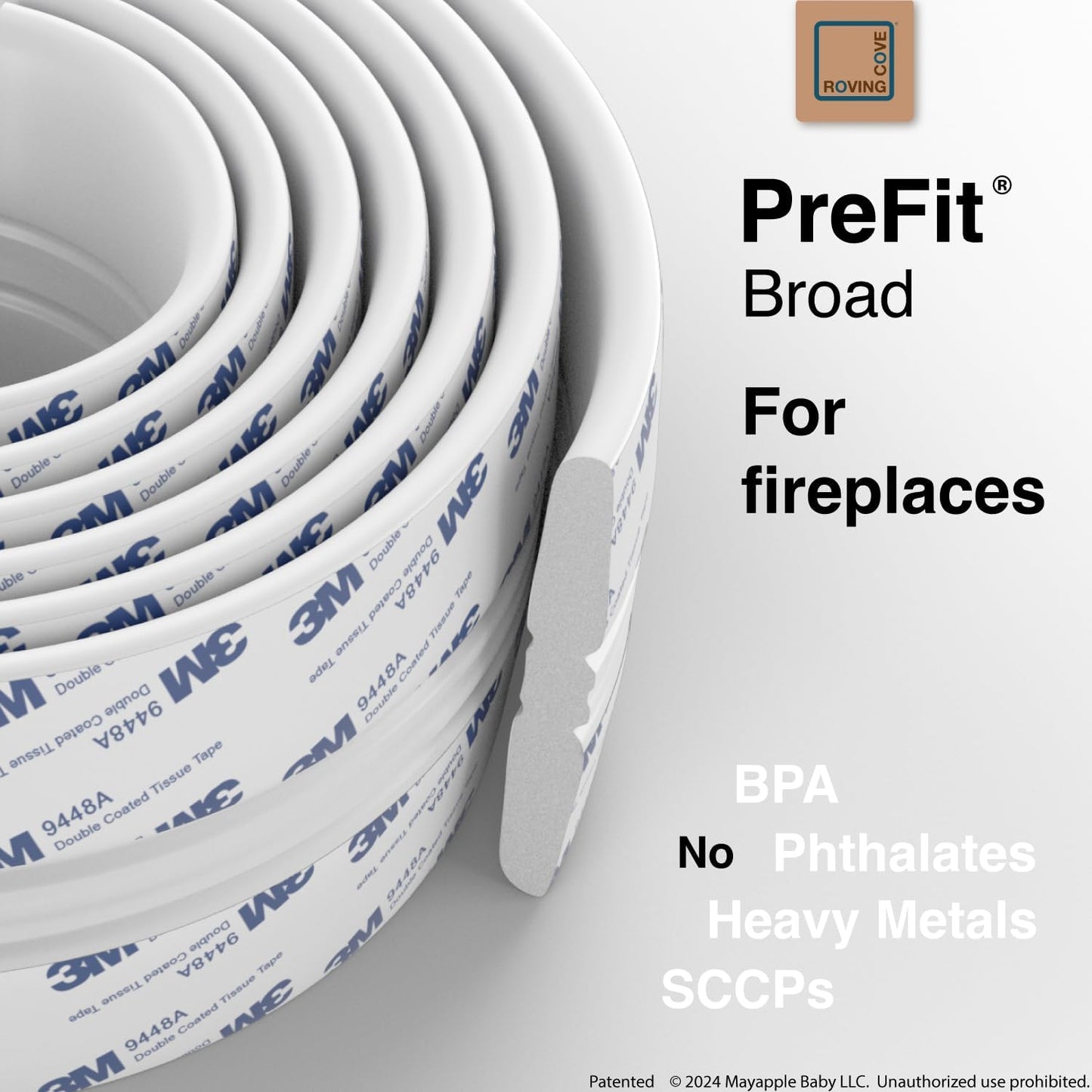 Roving Cove PreFit (Broad) Fireplace Edge Corner Protector (Extra Wide 9ft Edge 2 Corners), Baby Proofing Bumper Guards, Oyster White (Off White), Pre-Taped, for Straight Surfaces - New & Improved