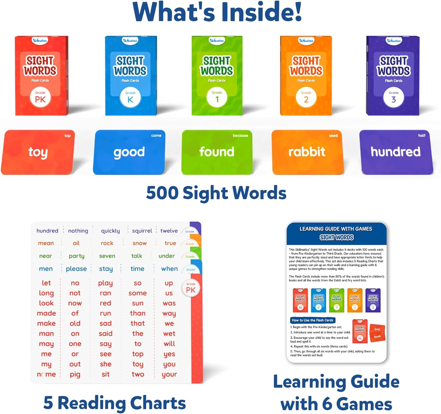 Skillmatics Flash Cards - 500 Sight Words for Preschool (Pre-K), Kindergarten, 1st, 2nd, 3rd Grade Gifts, Includes The Dolch & Fry Word List & 6 Unique Games