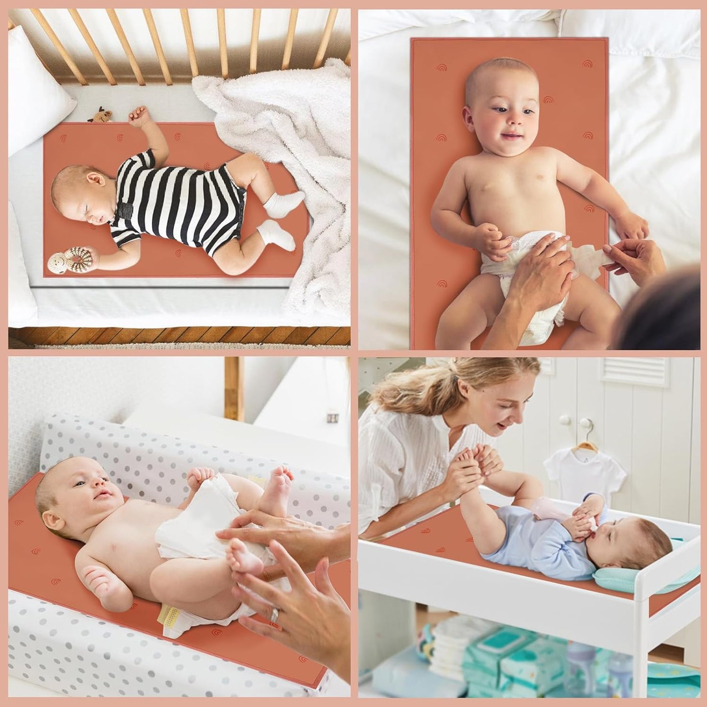 Vegan Leather Baby Changing Mat - Wipeable Portable Changing Pad 2 Pack, Foldable Travel Changing Mat for Baby, Newborns Toddlers Shower Gifts (Rainbow&Elephant,15.75"*28")