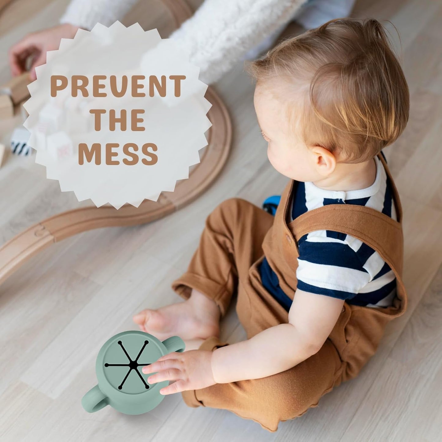 Snack Containers, Silicone Snack Cups for 6-12 Months Toddlers - Pack of 2 Food Grade Silicone Snack Cups with Grip Handle for Baby Led Weaning, Unbreakable (Natural/Cambridge Blue)