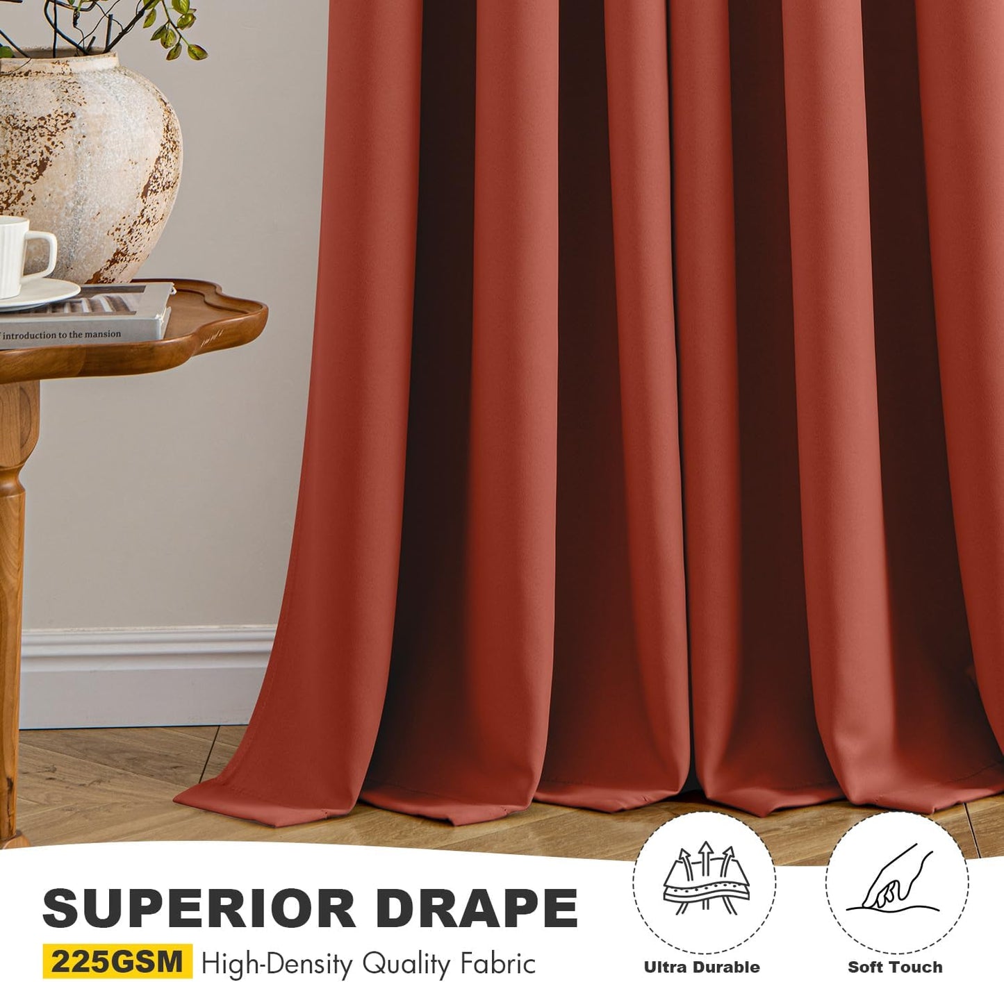 MIULEE Burnt Orange Blackout Curtains - Thermal Insulated Noise Reduction Room Darkening Drapes for Bedroom Living Room Terracotta Rust Fall Decor, Grommet Top, 40 x 45 Inches Long, 2 Panels