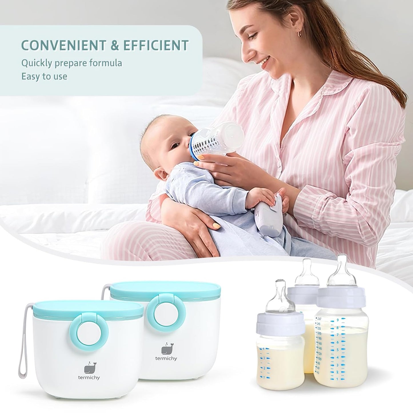 Termichy Baby Formula Dispenser, Portable Milk Powder Dispenser Container with Carry Handle and Scoop for Travel Outdoor Activities with Baby Infant, 8.8OZ, 0.55LB, 250g, 500ml (Baby Blue)