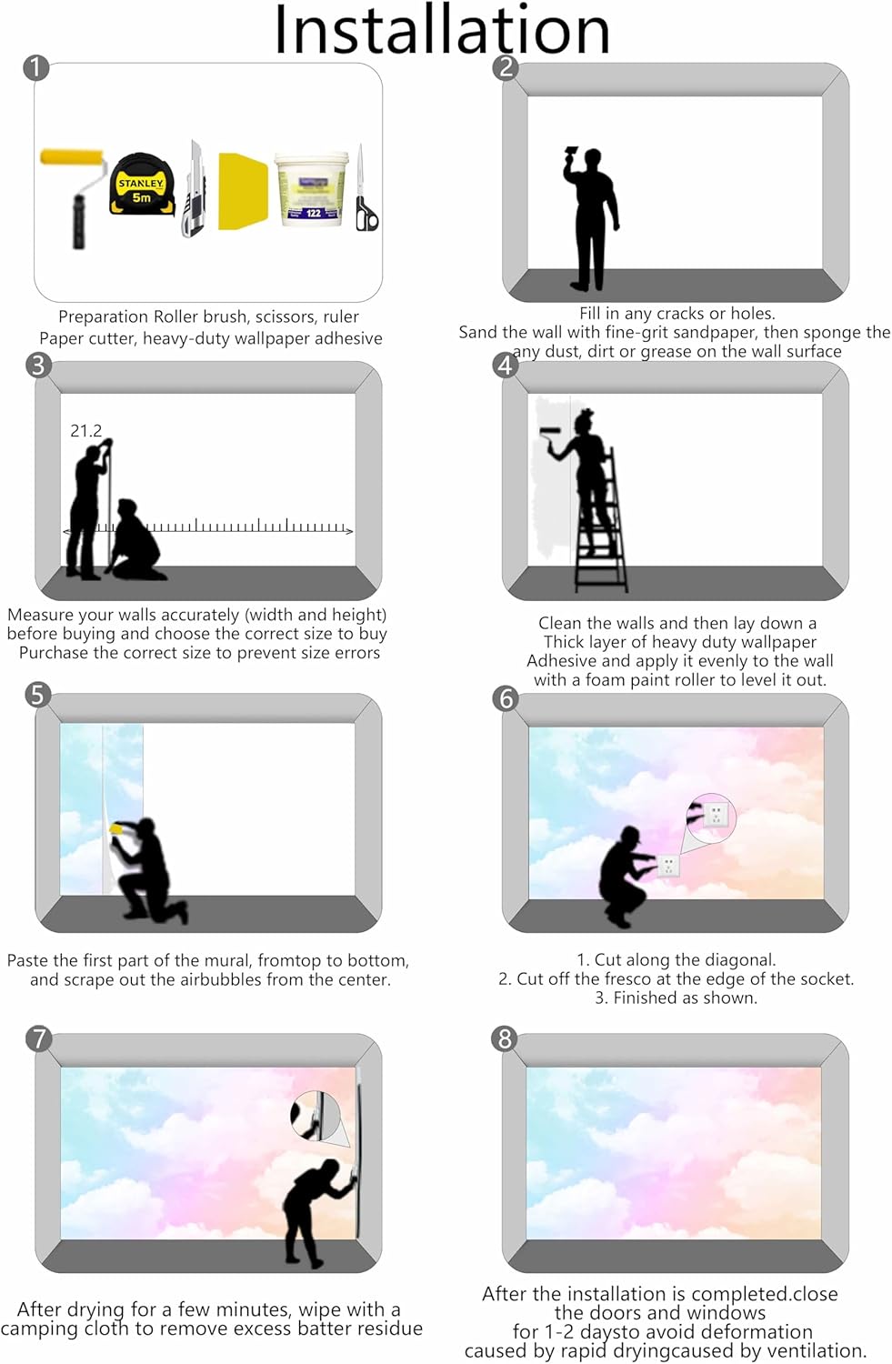 Rainbow Cloud Wallpaper for Kids Room Ceiling Sky Wall Mural for Girls Room Living Room Bedroom Dining Room Basement(Not Self-Adhesive)