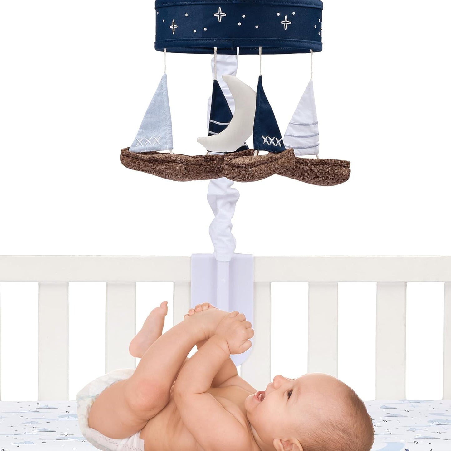 Lambs & Ivy Little Skipper Sailboat & Moon Musical Baby Crib Mobile Soother Toy