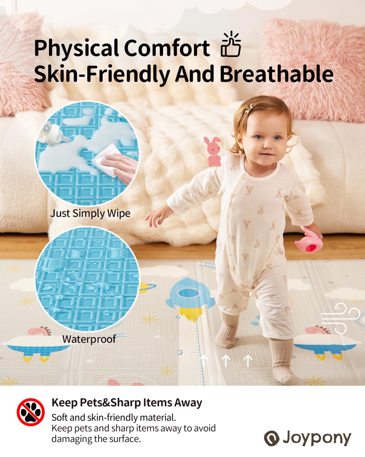 Baby Play Mat, 71x59 Inch Foldable Play Mats for Babies and Toddlers, Waterproof & Anti-Slip Portable Baby Floor Mat for Tummy Time, Baby Mat for Floor with Travel Bag for Indoor Outdoor