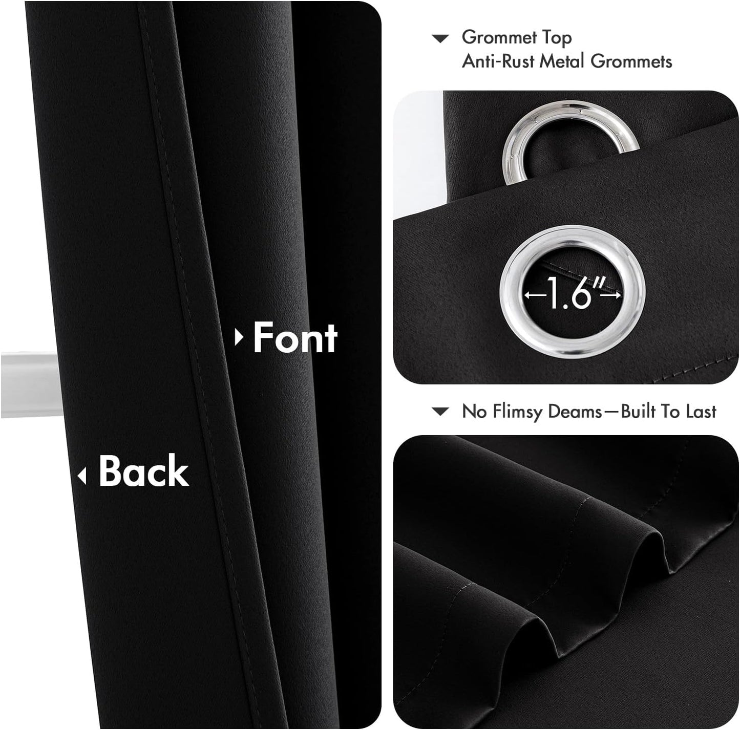 MIULEE Black Blackout Curtains - Bedroom Window Treatment Curtains Thermal Insulated Room Darkening Drapes for Living Room Kitchen Grommet Light Blocking Halloween Drapery 40 x 54 Inches Long 2 Panels