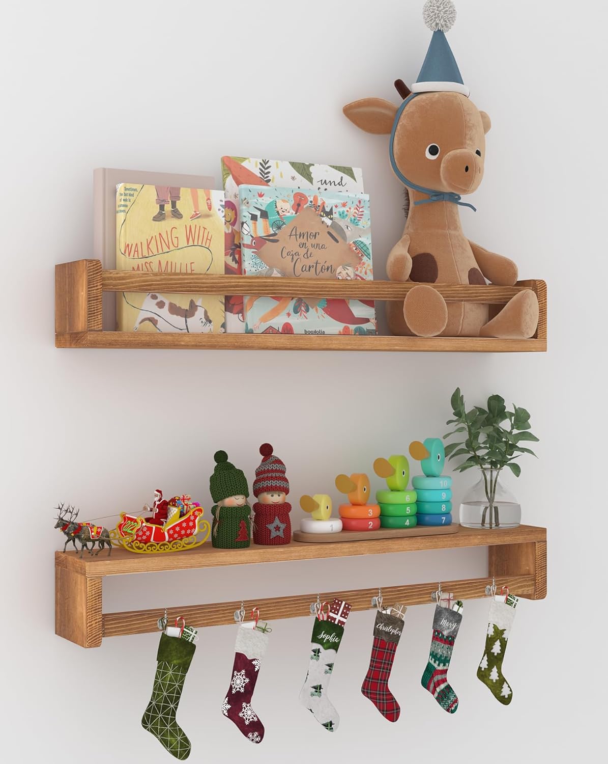 Heimlove 24 Inch Nursery Floating Shelves, Nursery Book Shelves for Wall, Wall Bookshelf for Kids Solid Wood Wall Mounted Shelves for Books,Toys and Decor Storage, Set of 2