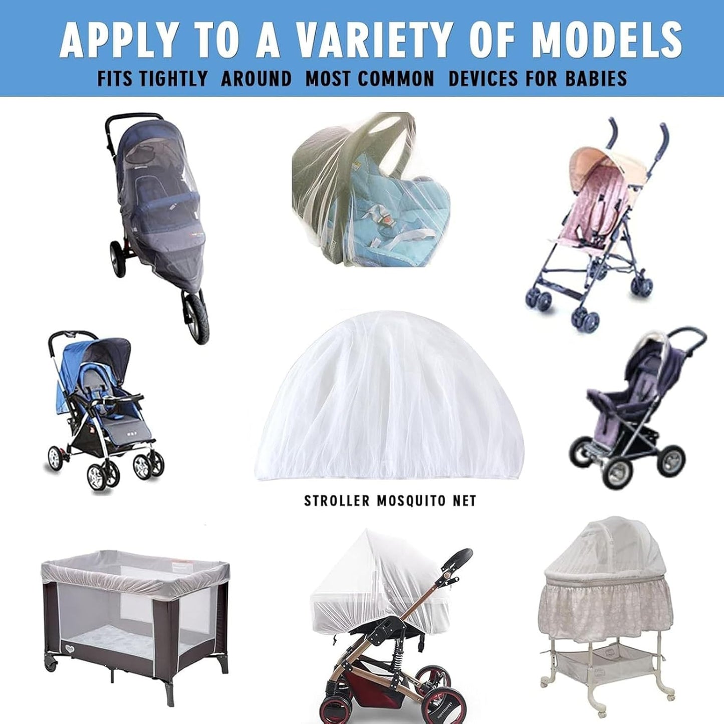 Mosquito Net for Stroller 2Pack - Protective Baby Stroller Mosquito Net - Perfect Bug Netting for Strollers, Bassinets, Cradles, Playards, Pack N Plays and Portable Mini Crib (White)