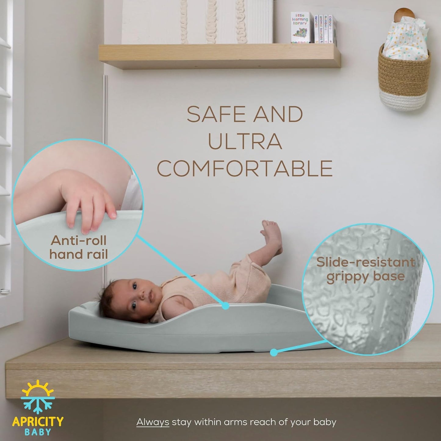 Apricity Baby Changing Pod -Sage- Waterproof Non-Slip Changing Pad Easy-to-Clean Diaper Changing Station for Dresser Tops Large Portable Wipeable Changing Pad for Newborns to Toddlers Diaper Changer