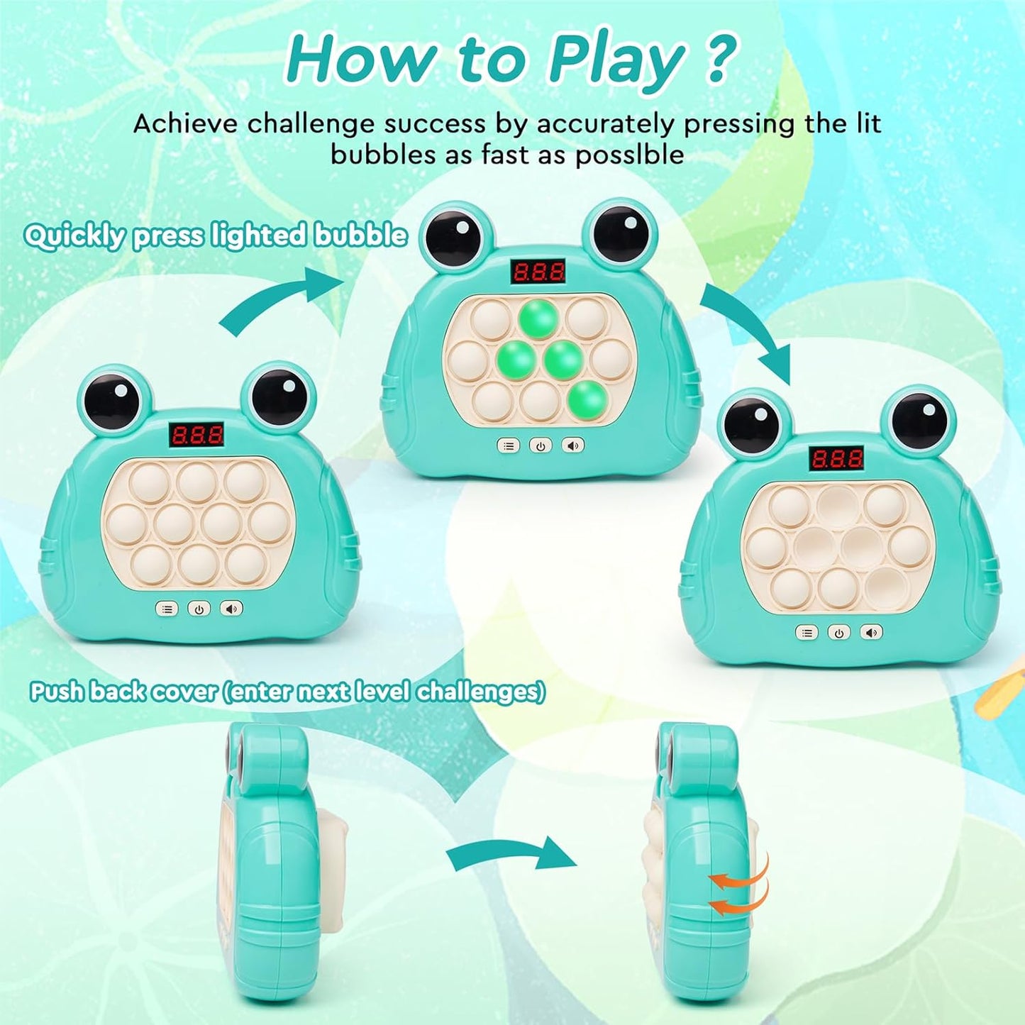 Fast Push Bubble Game, Handheld Fidget Toys with Screen Display, Light up Speed Push Console for Kids