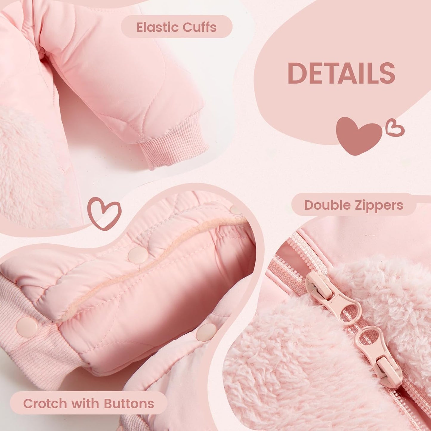 JiAmy Baby Snowsuit Newborn Winter Clothes Coat Romper Windproof Fleece Hat Zipper Baby Bear Outfit