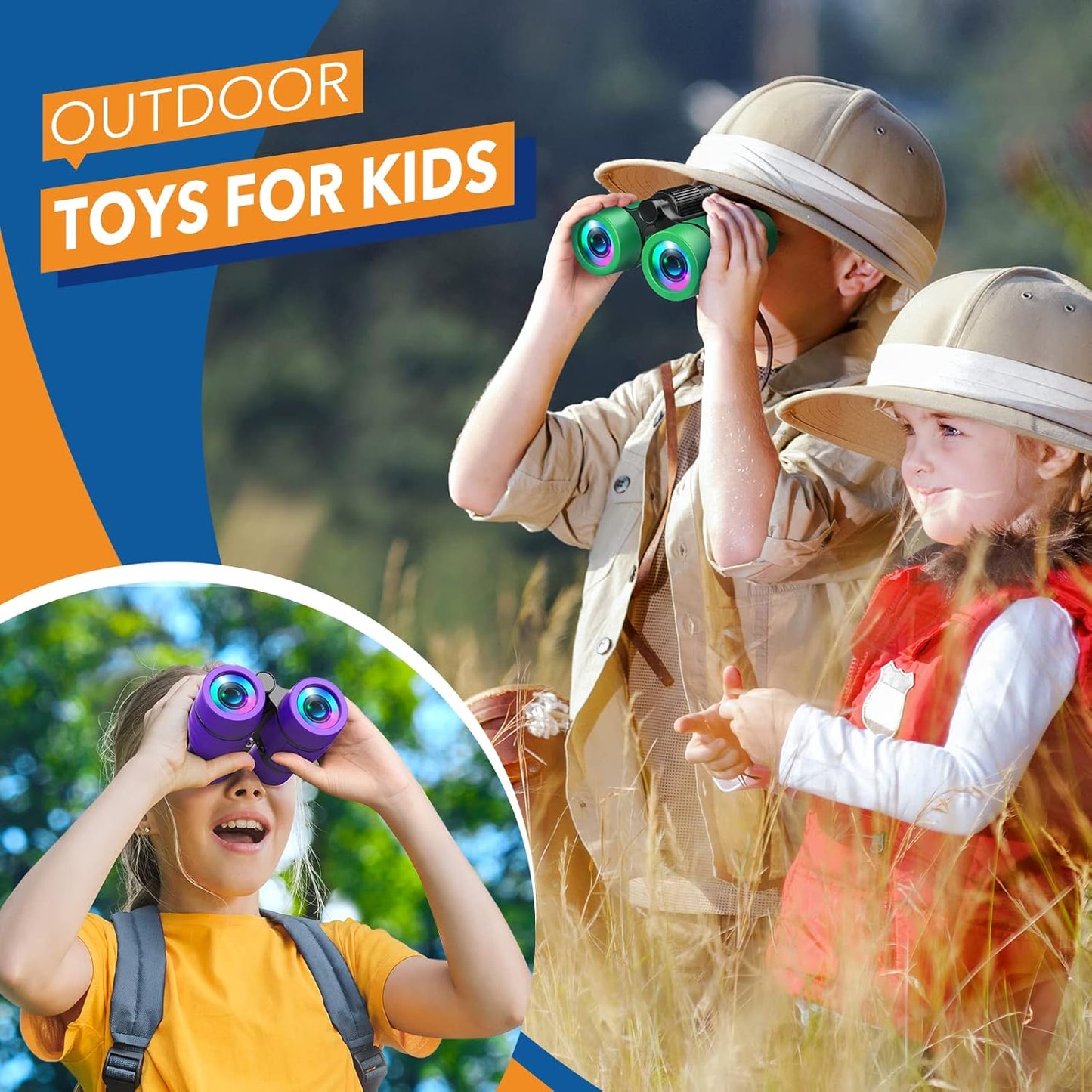 LET'S GO! Boy Toys Age 3-7 Kids Binoculars for Bird Watching|Hiking|Camping Toy for 3 4 5 6 7 Year Old Boy Girl Birthday Gifts Outdoor Travel Toys for Kid Boys Ages 3-6 Stocking Stuffers