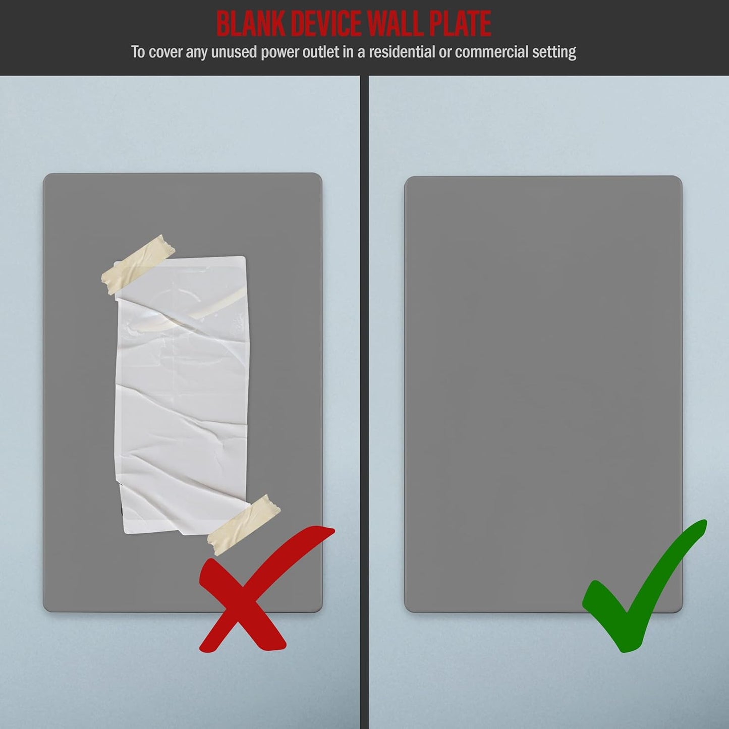 ENERLITES Screwless Blank Wall Plate, Child Safe Blank Device Outlet Cover, Standard Size, 1-Gang 4.68" x 2.93", Polycarbonate Thermoplastic, UL Listed, SI8801-GY, Glossy, Gray