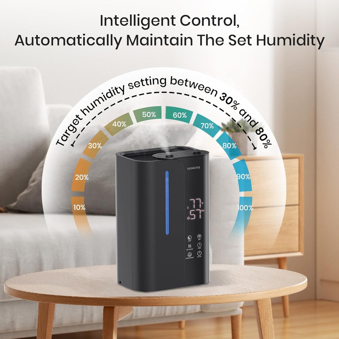 5L Cool Mist Humidifiers for Bedroom Large Room, Top Fill Ultrasonic Smart Air Humidifier for Baby & Plants with Essential Oil Diffuser, 50H Runtime 28 dB Quiet Baby Humidifier