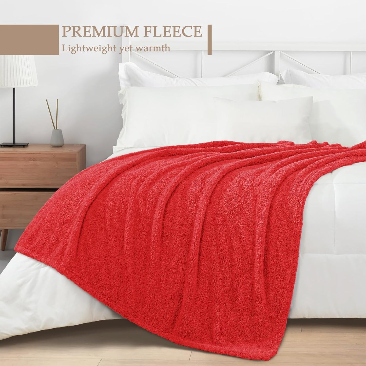 Exclusivo Mezcla Fleece Blanket for Couch, Soft and Cozy King Blankets for Women Men Girls Kids, Suitable for All Seasons, Red, 90x104 Inches