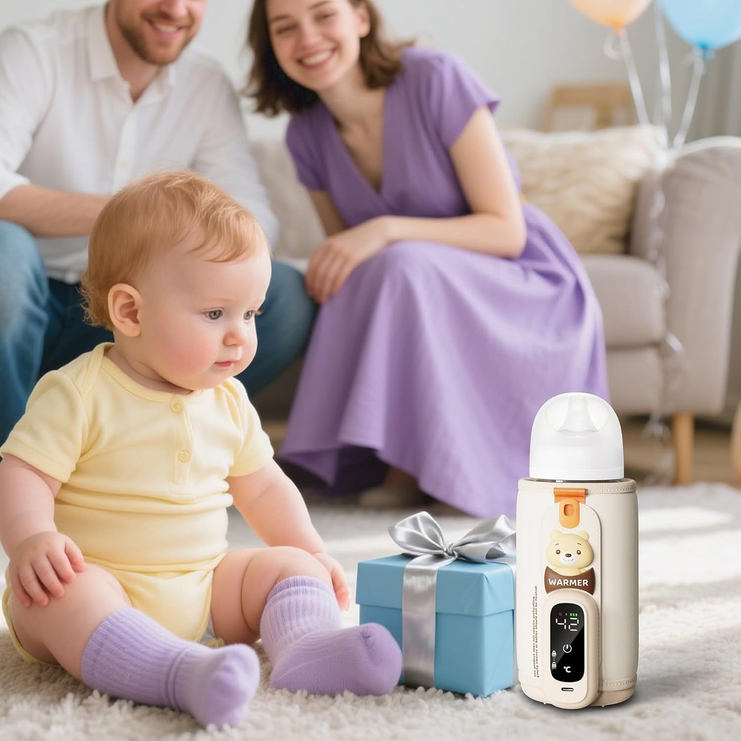 Portable Bottle Warmer for Breastmilk & Formula, Baby Rapid Milk Warmer, Accurate Temperature Control, Retain Nutrients Baby Essentials for Home and Outing(with Charger)