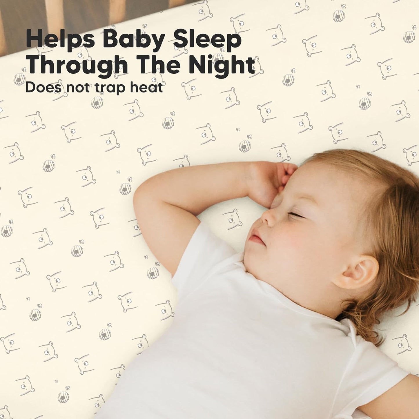 2-Pack Mini Crib Sheets Fitted - 38x26 Pack N Play Sheets for Pack and Play Mattress, Organic Cotton, Soft & Breathable Playard Bedding, Neutral Mini Toddler Bed Cover for Boys, Girls (Bumble Bear)