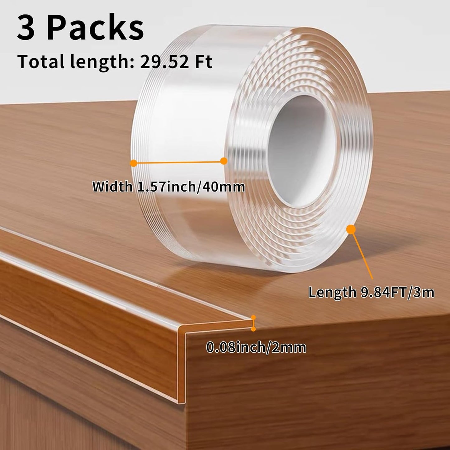3Pack Baby Proofing Edge Protector for Baby,1.57in x 9.84ft,Clear Edge Protector Strip Sharp Edge Wrap Cover Tape,Corner Bumpers for Furniture,Crib Rail Covers for Teething