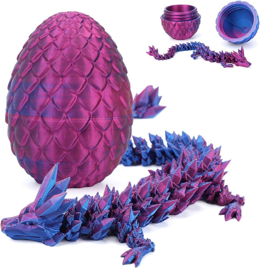 3D Printed Dragon in Eggs 12in Articulated Dragon Crystal Dragon Fidget Toy with Dragon Eggs Flexible Executive Desk Toys Home Office Decor (Laser-Purple)