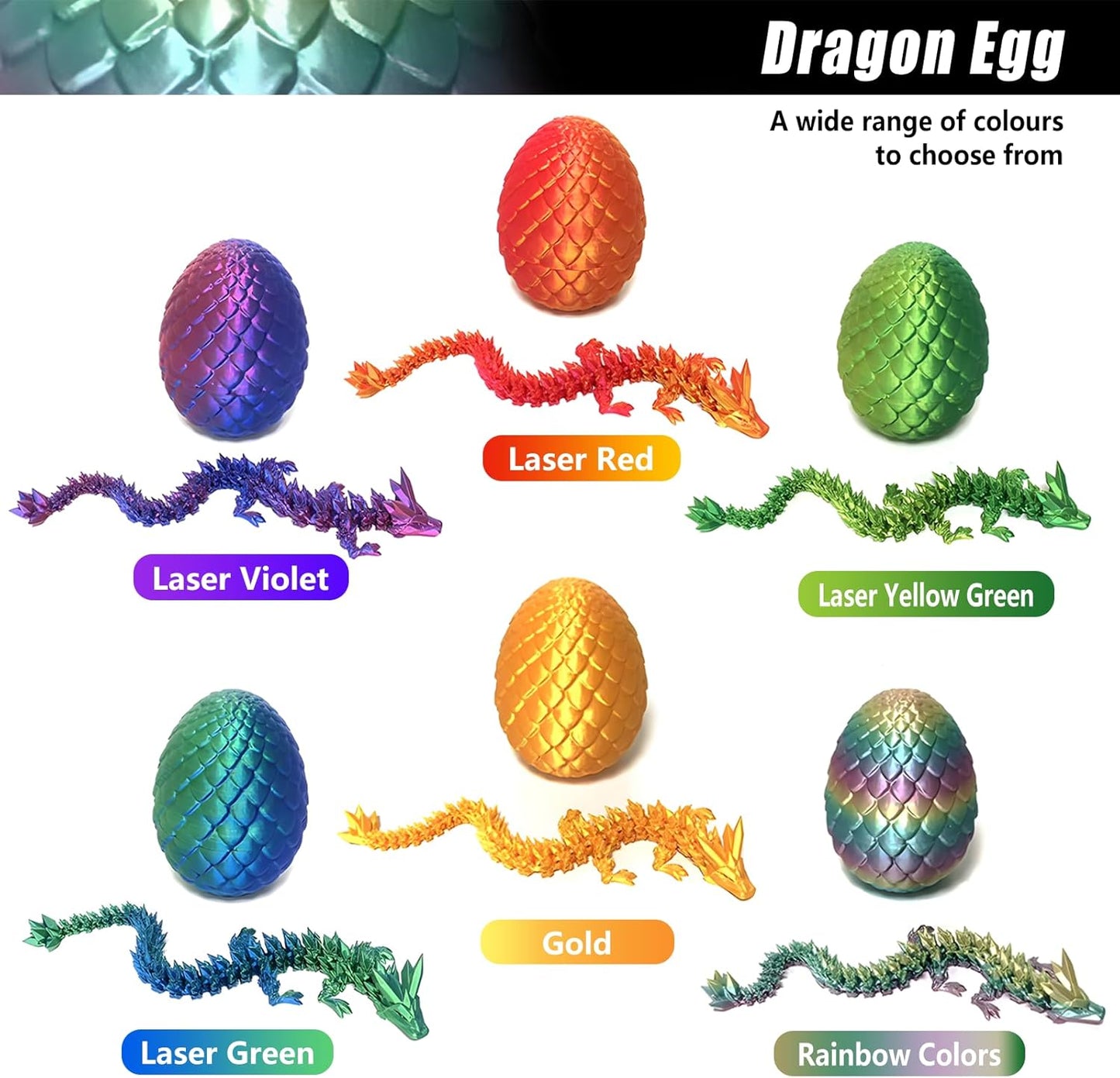 3D Printed Dragon Egg Crystal Dragon Fidget Toy Full Articulated Dragon Mystery Dragon Eggs with Dragon Inside Home Office Desk Decor Gifts Toys (Multilcolor)