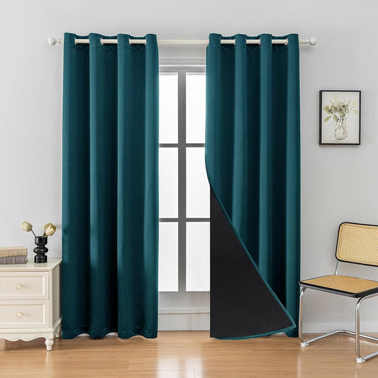 Anytime 100% Blackout Curtain Set, Thermal Insulated & Energy Efficiency Window Draperies for Guest Room, Full Shading Panels for Shift Worker and Light Sleepers（Greyish Blue, 2 Panels, 52W x 108L）