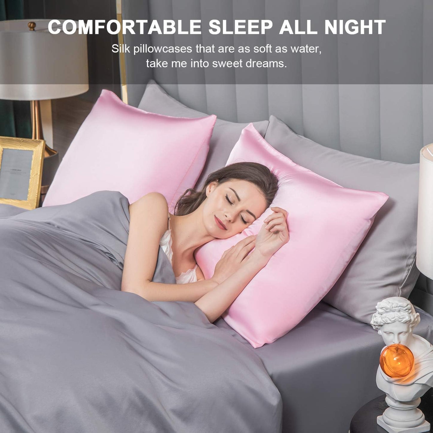 Mulberry Silk Pillowcase for Hair and Skin,Standard Size Cooling Silk Pillow Case with Hidden Zipper,Allergen Proof Dual Sides Soft Breathable Smooth Silk Pillow Cover for Women(Standard,Pink)