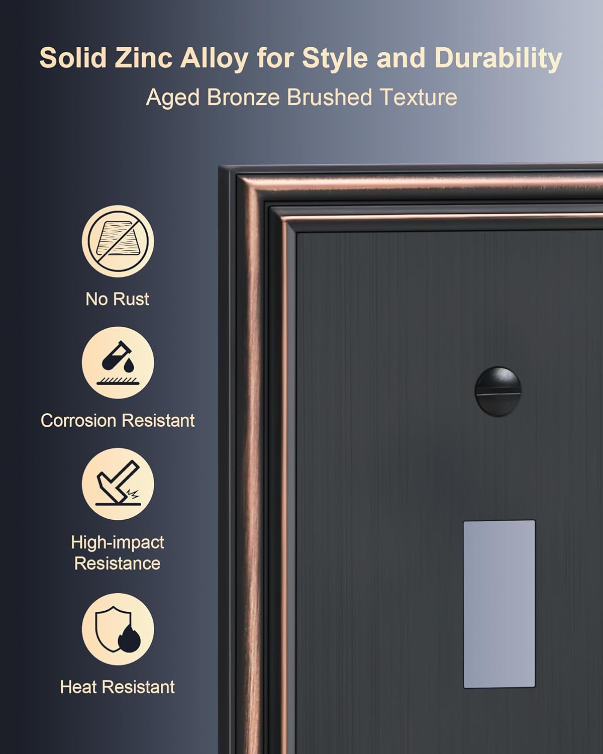 4-Pack Single Toggle Light Switch Cover Plate, Durable Solid Zinc Alloy Decorative Switch Plate Covers, Aged Bronze 1 Gang Wall Plate, Corrosion Resistant