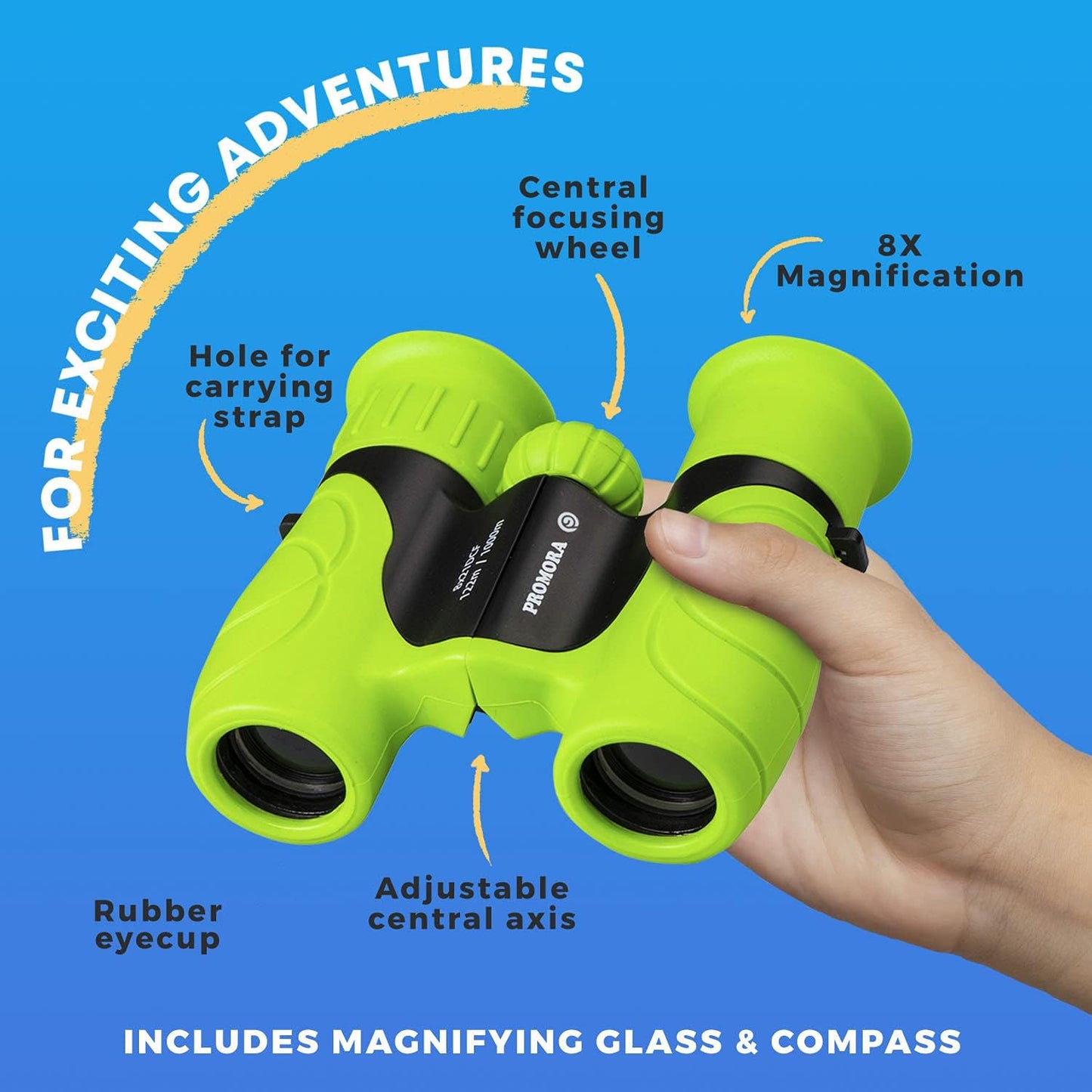 Promora Binoculars for Kids, Set with Magnifying Glass & Compass Purple - Perfect Toy for Little Boys and Girls, Kids Binoculars for 3-12 Years Boys and Girls Present for Toddler