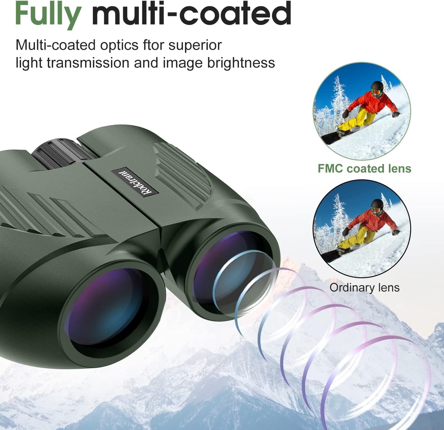 20X25 Compact Binoculars for Adults and Kids,Large Eyepiece Waterproof Binocular，Easy Focus Small Binoculars for Bird Watching,Hiking and Concert, Green