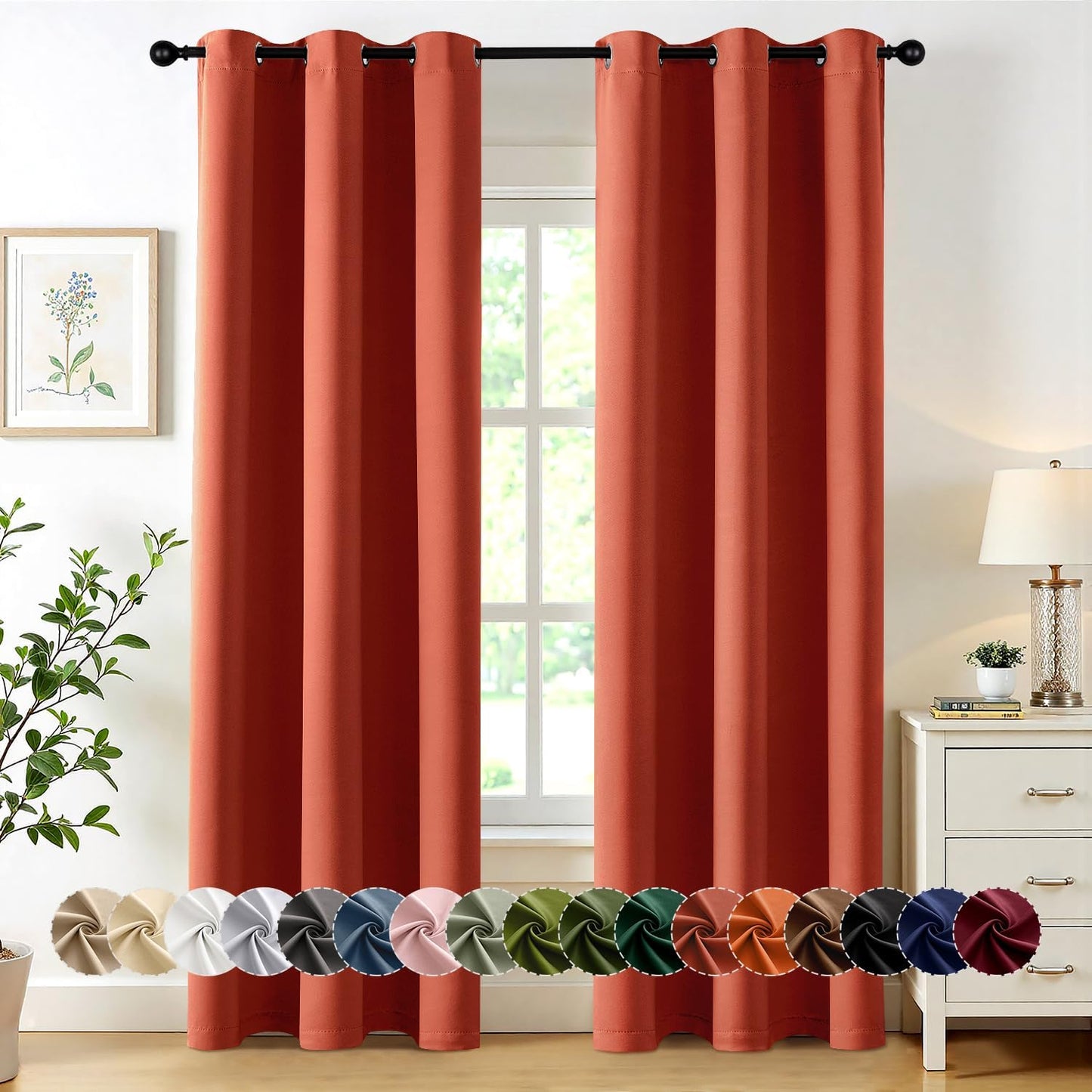 MIULEE Burnt Orange Blackout Curtains for Bedroom Living Room 72 Inches Long 2 Panels, Thermal Insulated Room Darkening Drapes Solid Grommet Top Noise Reduction Terracotta Rust Fall Window Treatments