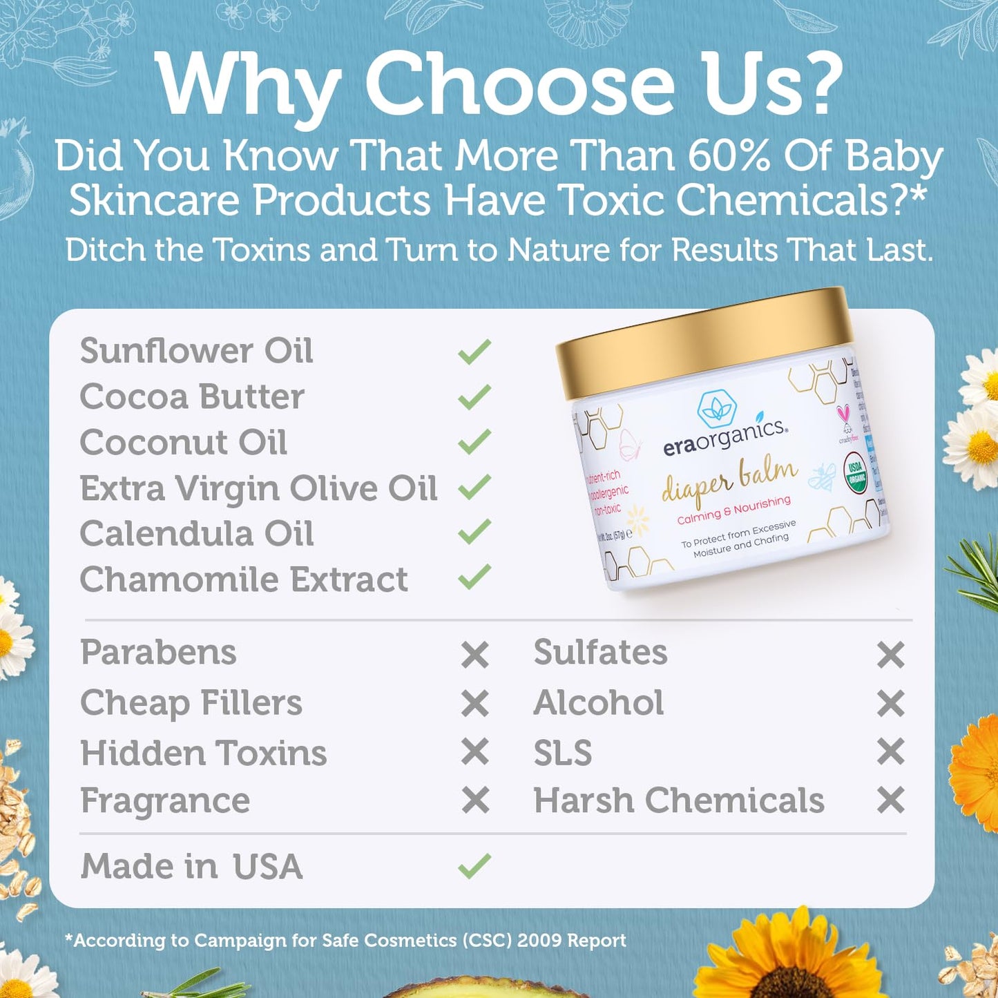 Era Organics Baby Diaper Balm - USDA Organic Ointment Cream Extra Soothing and Nourishing for Dry, Sensitive Skin - All Natural to Help Excess Moisture, Rash or Chafing