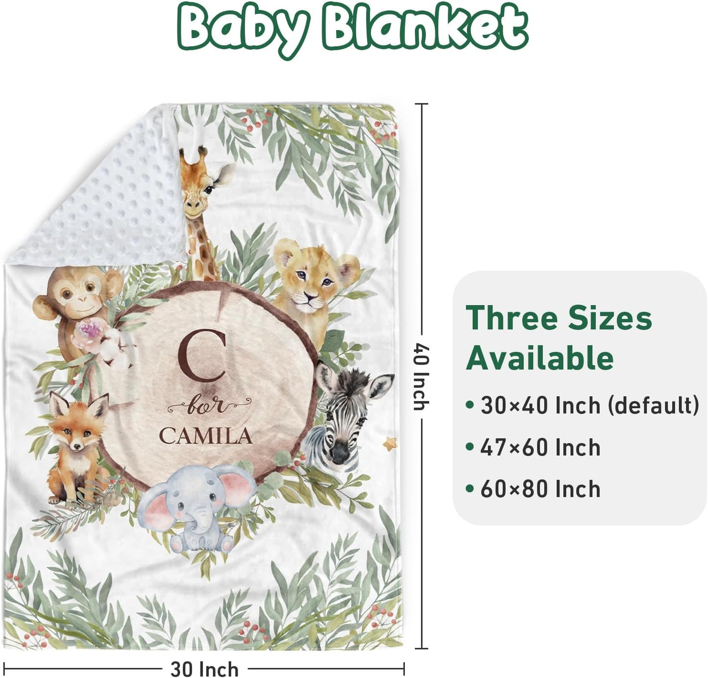 Personalized Baby Crib Bedding Set - Custom Name Animals and Forests 3 Pcs Set - Soft Blanket with Double Layer Dotted Backing, Fitted Sheet, Room Rug for Newborns Boys Girls Shower Gift