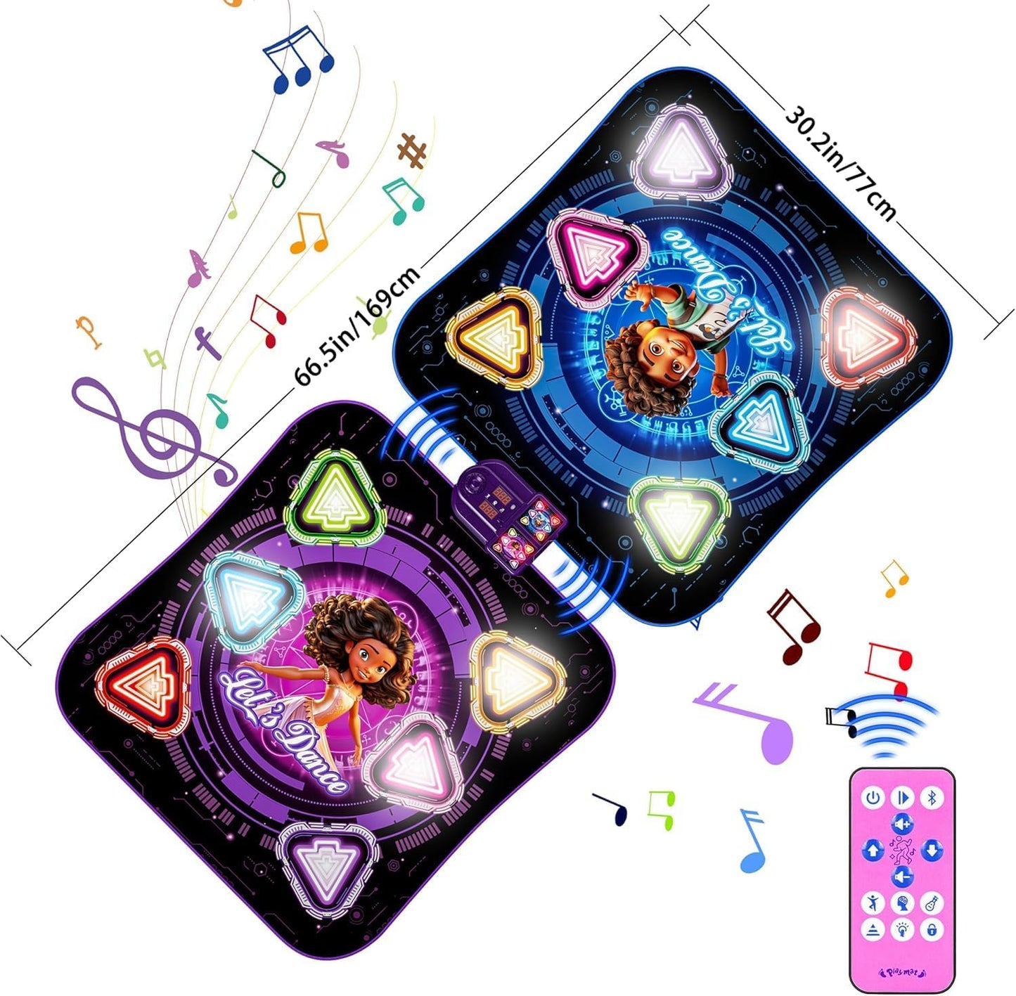 Dance Mat, 2025 Rechargeable Light-Up 2-Player Opposing Dance Pad with Bluetooth, 12-Button Music Dancing Toy, Christmas Birthday Gift for 3-12 Year Old Boys Girls