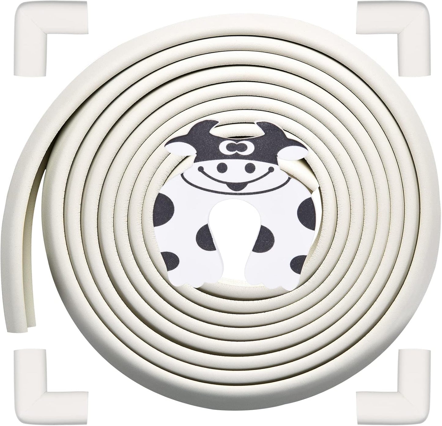 Baby Proofing Edge and Corner Guards, Safety Furniture Bumper with 3M Double-Sided Tape,16.40ft Edge + 4 Pre-Taped Corners Baby Corner Protector for Fireplace, Table, Stair, Cabinet (Beige White)