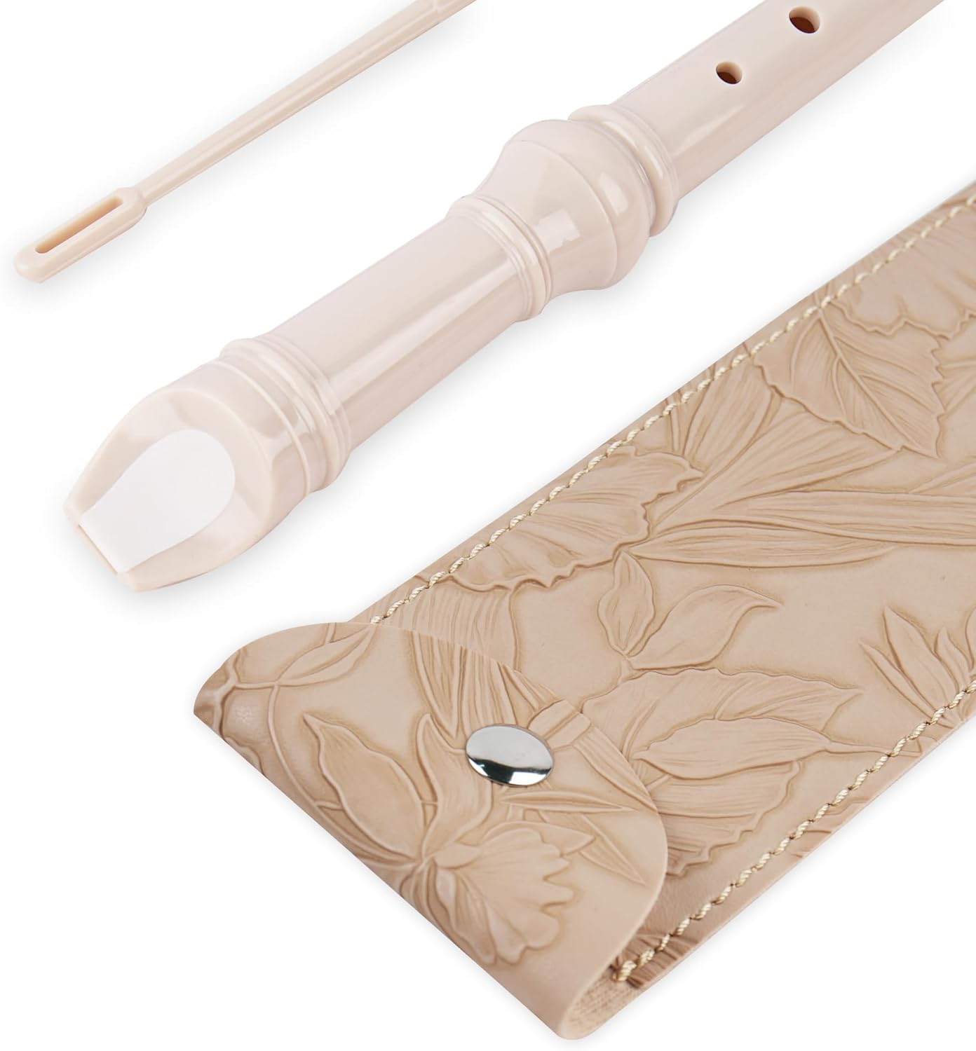 Recorder Instrument for Beginner Kids Adults,8-Hole Soprano Descant Recorder Music Flute with with Cleaning Rod & Leather Case For School Student Home Entertainment(2-Carved Beige)