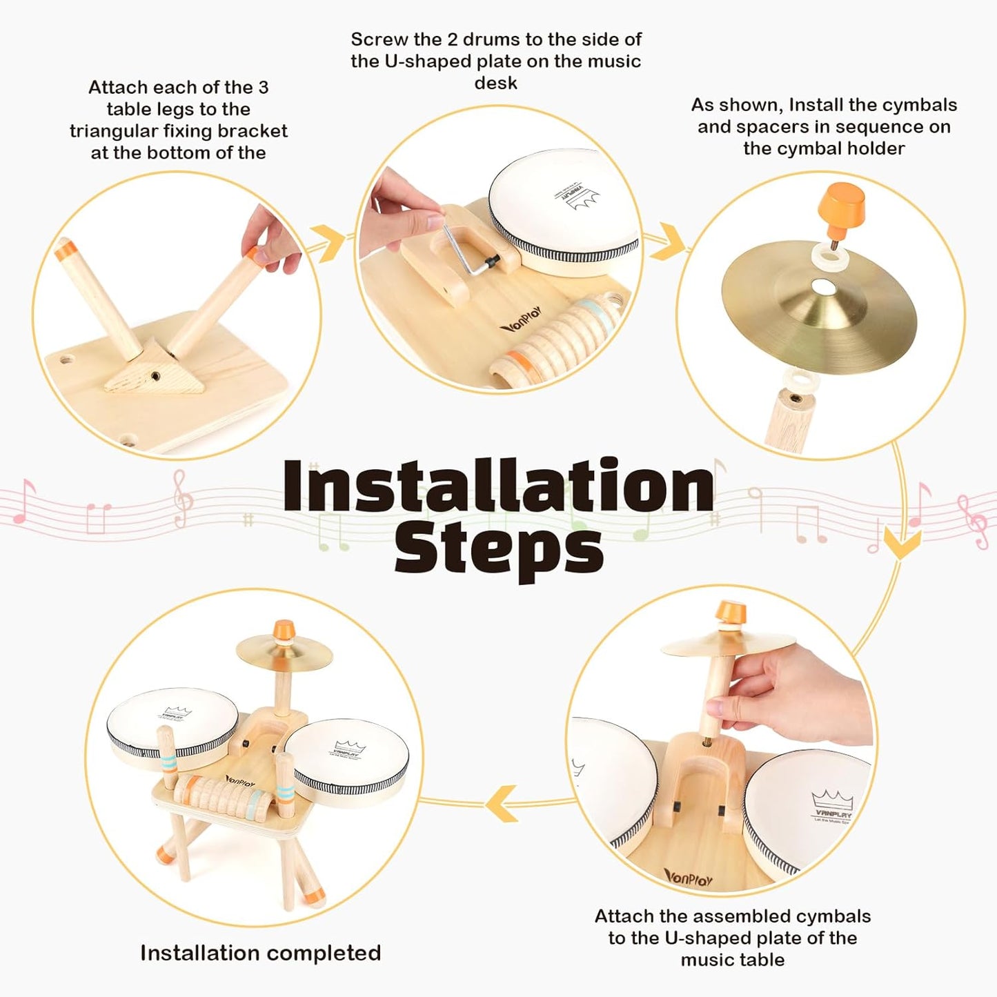 Toddler Drum Set - 5 in 1 Wooden Musical Toys for Toddlers 3+, Montessori Toys for Baby Boy Girls Easter Birthday Gifts for Kids Age 3 4 5 6