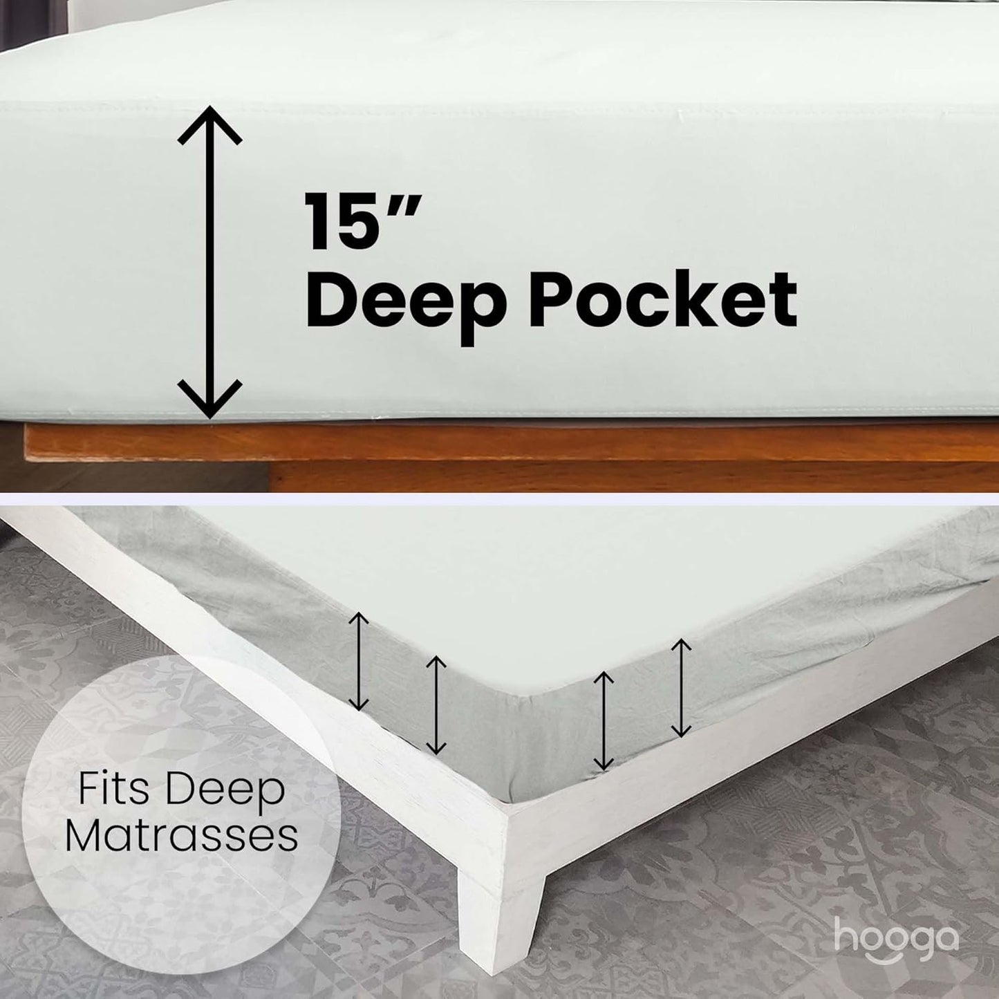 Hooga Grounding Sheet, Organic Fitted Grounded Sheet for Improved Sleep, Pain Relief - Earth Connected Bedding 78”x80”x15” King Size, Pure Silver Fiber and Cotton, Grounding Cord Included. Off White