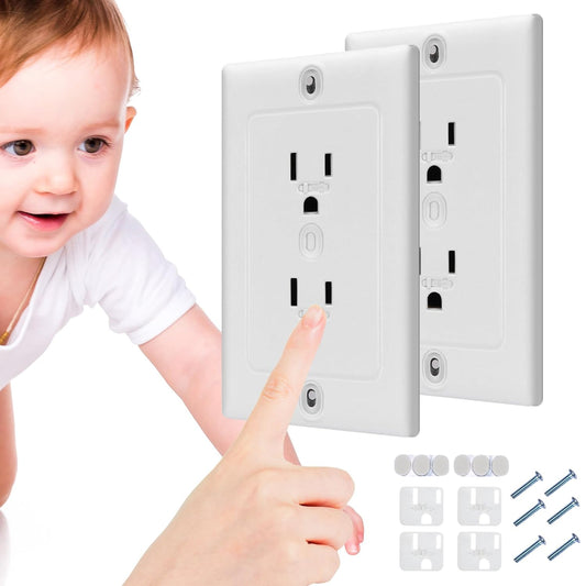 Nearockle 2 Pack Self-Closing Outlet Covers, 2024 Upgraded Built-in Hidden Slider & No-Pull-Out Wall Plug Covers Fit All Screw Outlets, Child Safety Baby Proofing (White)