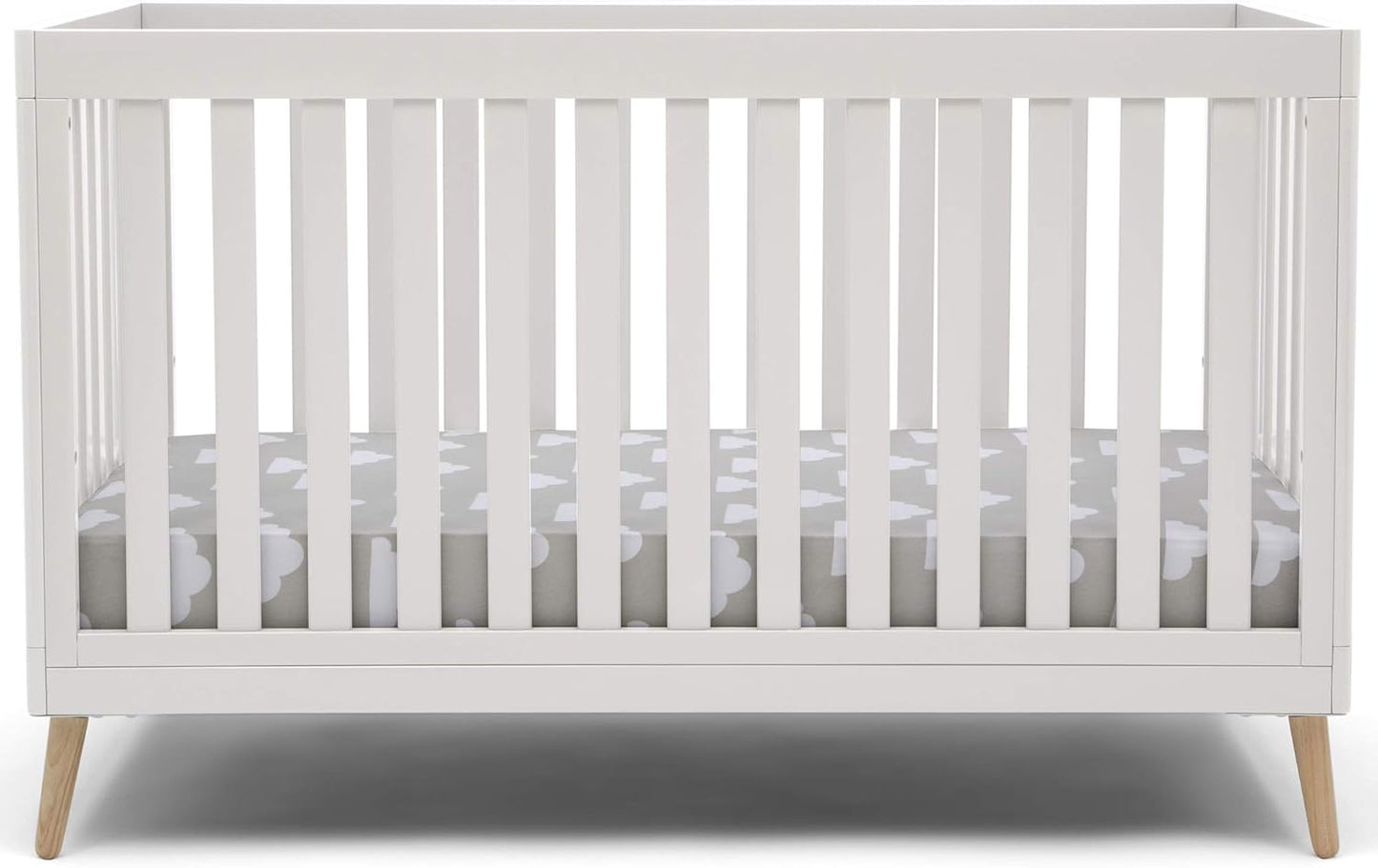 Delta Children Essex 4-in-1 Convertible Baby Crib, Bianca White with Natural Legs