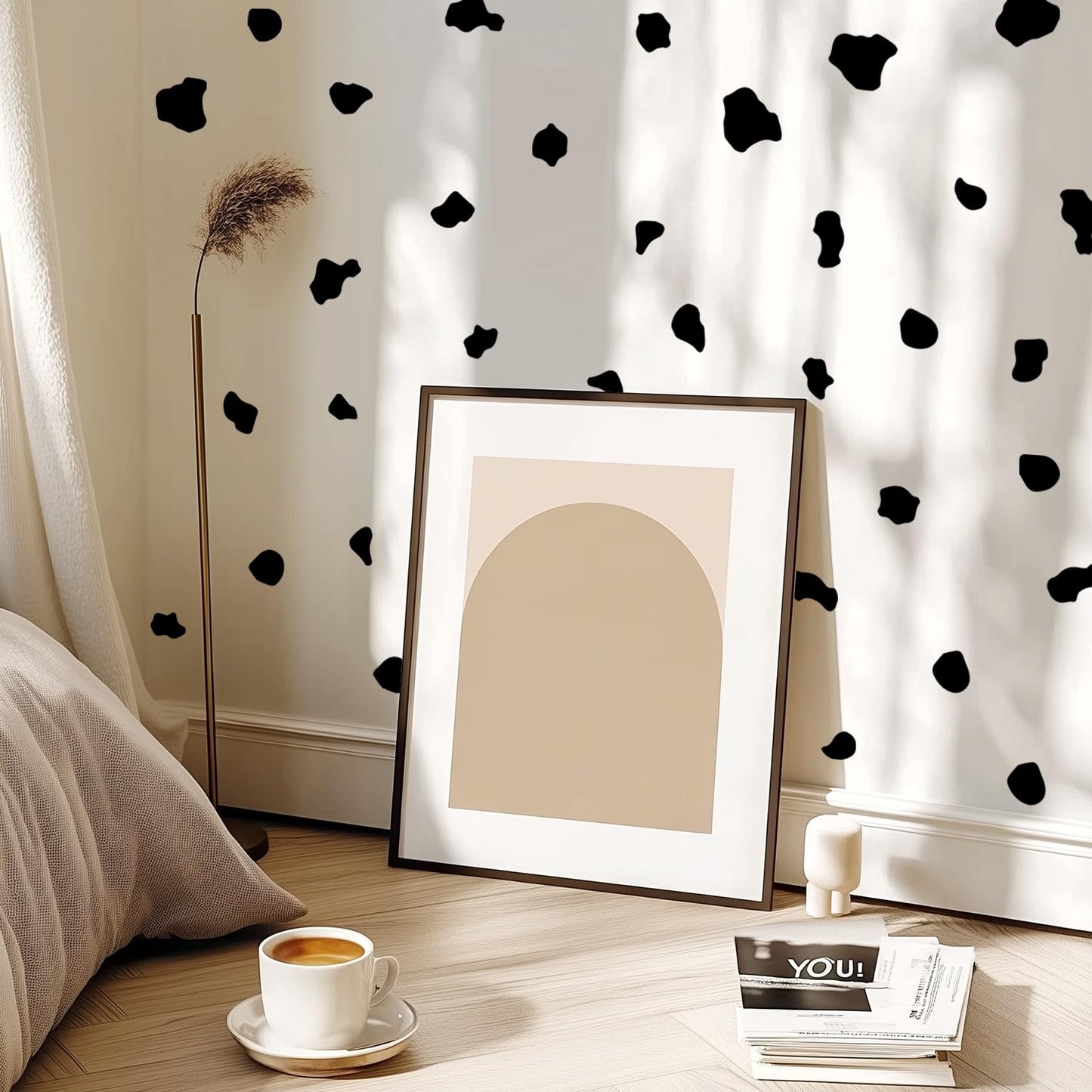 YouRfocus Farmhouse Cow Print Wall Decals | 6 Sheets of Black Vinyl Peel and Stick Wall Stickers for Bedroom, Living Room, Bathroom | Wall Decor for Home, Cars, Cups