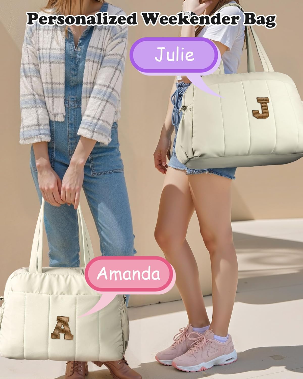 Duffle Bag for Travel Women, Travel Bags，Gifts for Girls-Initial Overnight Bag with Wet Pocket，Lightweight Weekender Bags Personalized Gym Tote with Makeup Pouch