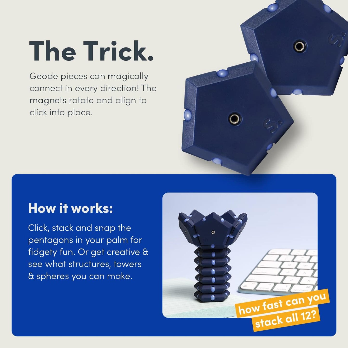 Speks Geode Matte Pentagons Magnetic Fidget Toy for Adults | Quiet Sensory Toy for Stress Relief & Anxiety, Office Desk Toy & Top Gadget Gift Idea | Space Cadet, 12-Piece Set