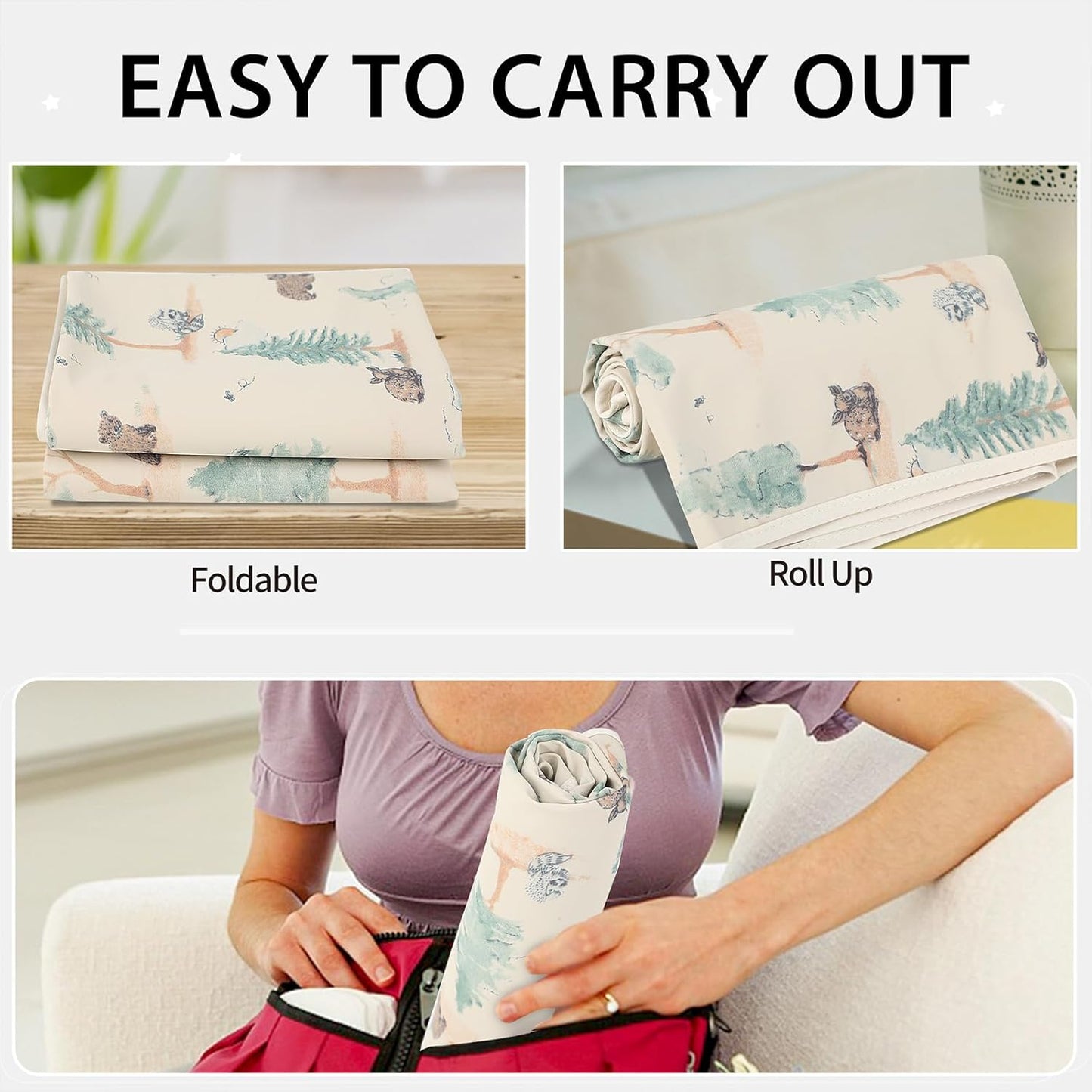 Vegan Leather Baby Changing Mat - Wipeable Portable Changing Pad, Foldable Travel Changing Mat for Baby, Newborns Toddlers Shower Gifts (Forest,20"*28")