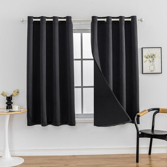 Anytime 100% Blackout Curtain Set, Thermal Insulated & Energy Efficiency Window Draperies for Guest Room, Full Shading Panels for Shift Worker and Light Sleepers（Black, 2 Panels, 52W x 45L）