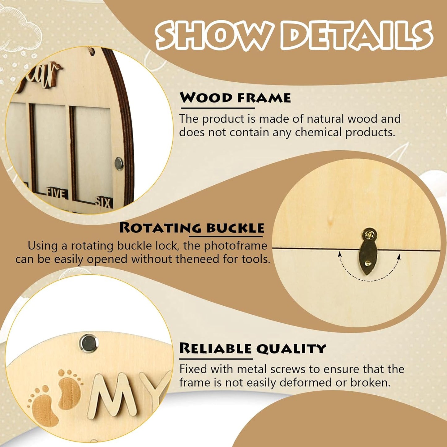 My First Year Picture Frame,One Year Of Photo Board, Baby's First Twelve Months Photo Collage and Gender Neutral Keepsake, Ideal for Baby Shower,New Mom Keepsake Gift and Nursery Decor - With Stand (Elephant sign)